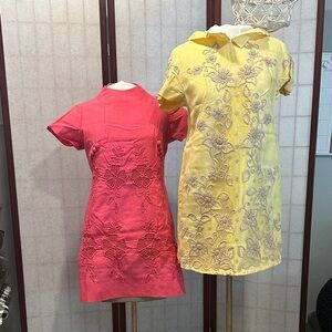 Floral Embroidered Dresses in Pink and Yellow